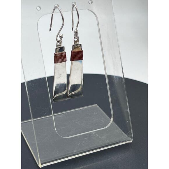 Mexico 925 Designer Signed  
Copper Wrapped Dangle Cone Shaped Earrings - Picture 2 of 12